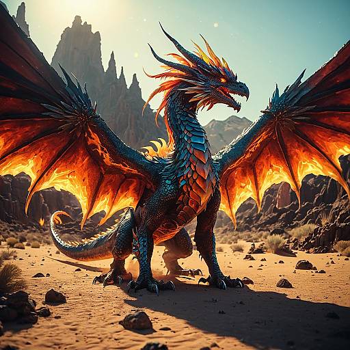 Crystalline Phoenix-Dragon Hybrid in Desert