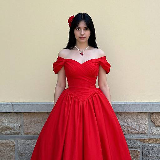 Young Woman in Red Ball Gown