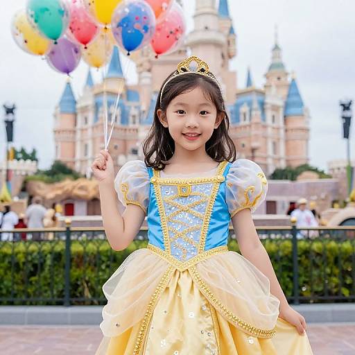 Colorful Princess Girl in Castle Courtyard