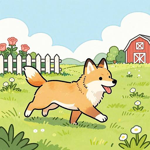 Cartoon Fox Running in Sunny Field