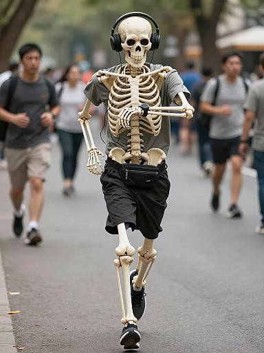 Jogging Skeleton in Urban Park