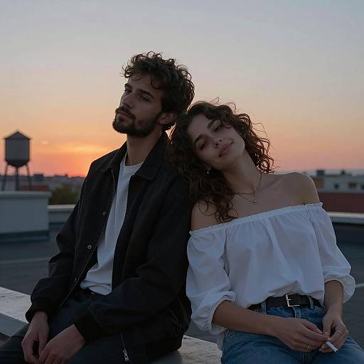 Intimate Rooftop Moment at Sunset