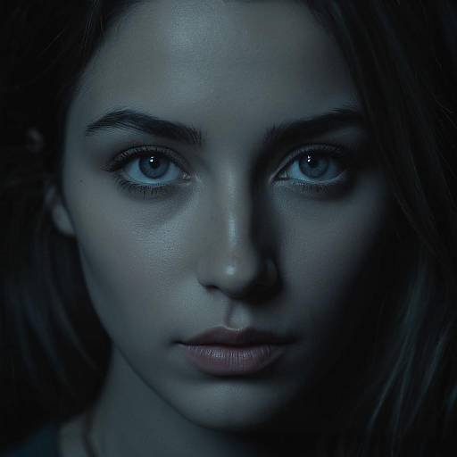 Cinematic Portrait of Woman with Pale Silver Eyes