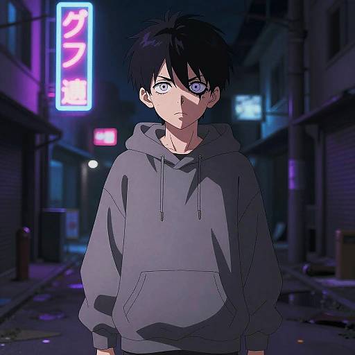 Ugly Anime Boy on Neon Street