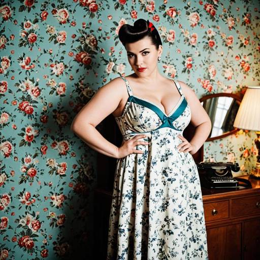 Vintage Style Full-Figured Model in Floral Nightgown