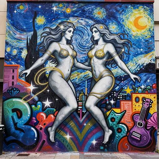 Gemini Celestial Twin Graffiti Mural