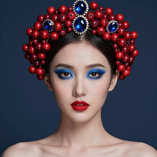 Woman with Red Berry and Blue Gem Headdress