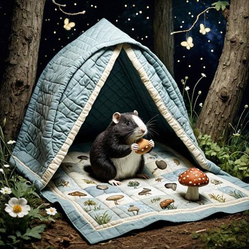 Curious Mole in Quilted Mushroom Tent