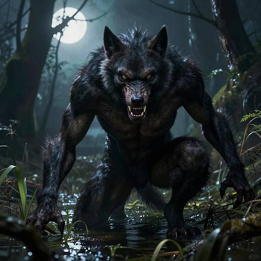 Frazetta-Style Menacing Werewolf in Swamp