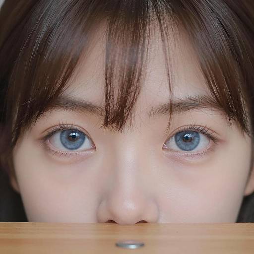 Close-up of blue eyes and brown bangs