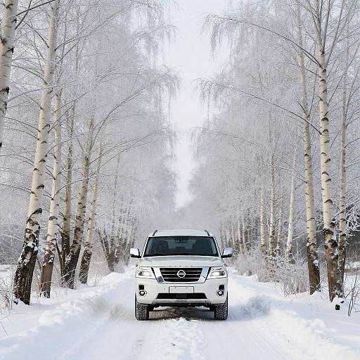 Nissan Patrol Through Frosted Birch Road