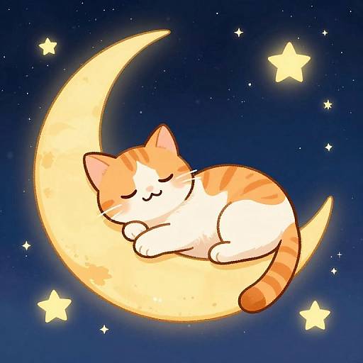 Sleeping Cat on Crescent Moon