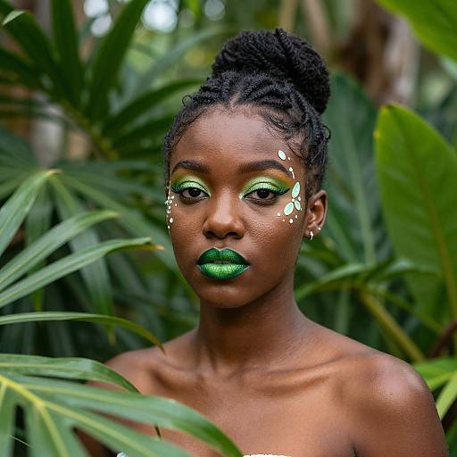 Serene Black Girl with Green Lipstick
