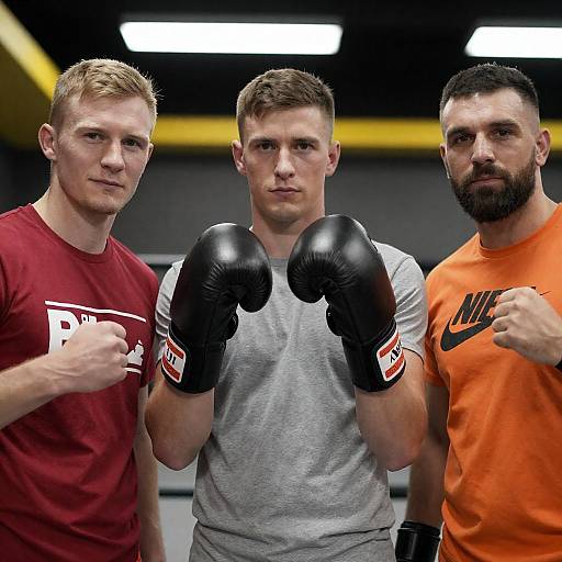 Three Men Posed with Boxing Glove