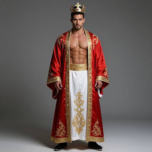 Regal Male Model in Embroidered Robe