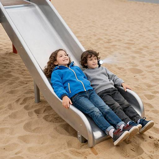 Playful Moment on a Golden Slide