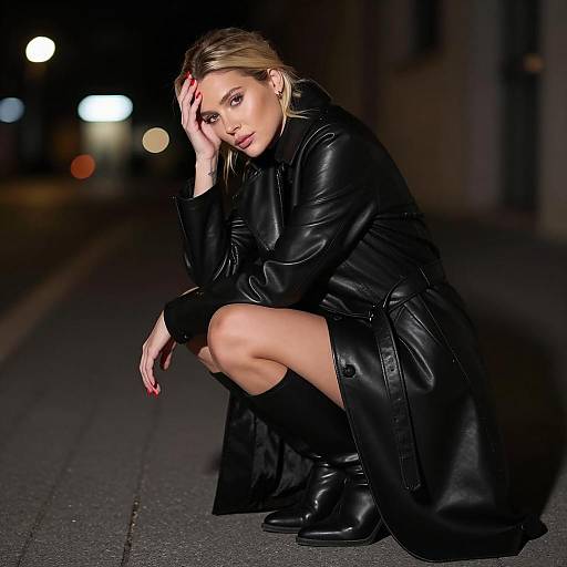 Mysterious Woman in Nighttime Urban Setting