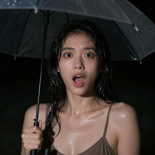 Surreal Nighttime Shock with Umbrella