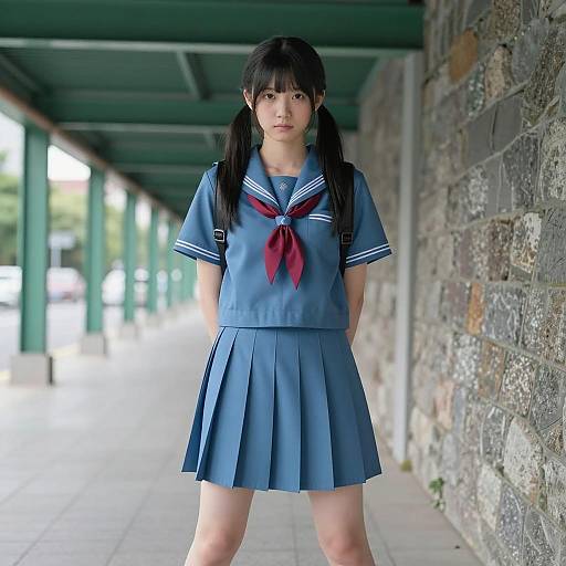Portrait of Asian Schoolgirl in Uniform