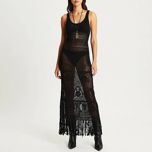 Bohemian Black Crochet Maxi Dress