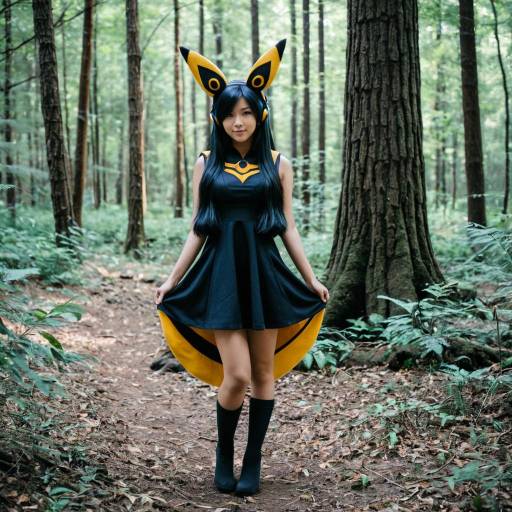 Woman in Umbreon Cosplay in Forest