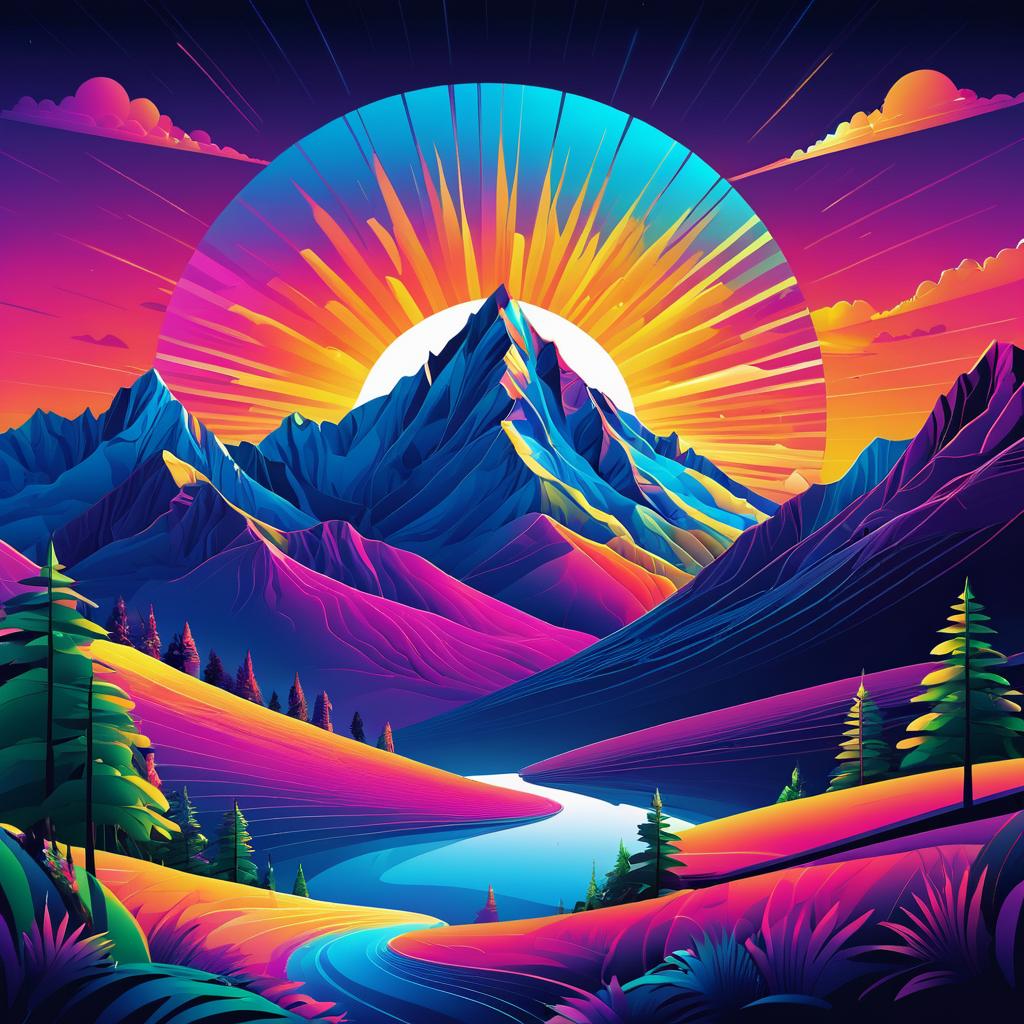 Vibrant Surreal Mountain Paradise Art