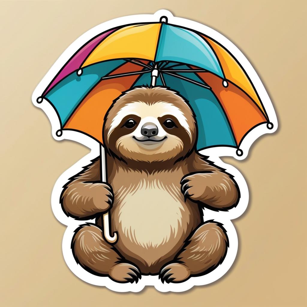 Whimsical Sloth with Umbrella Sticker Art