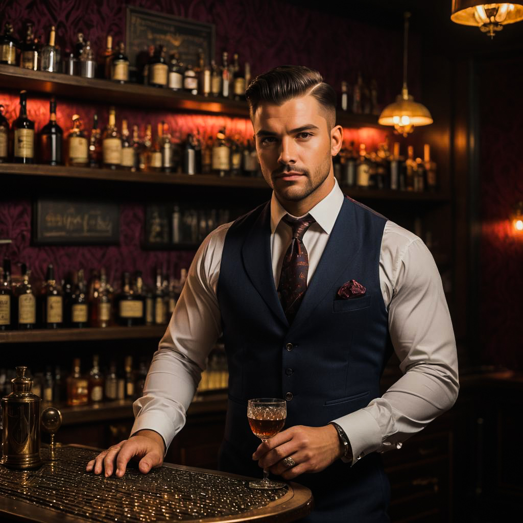 Confident Bartender in Vintage 1920s Style