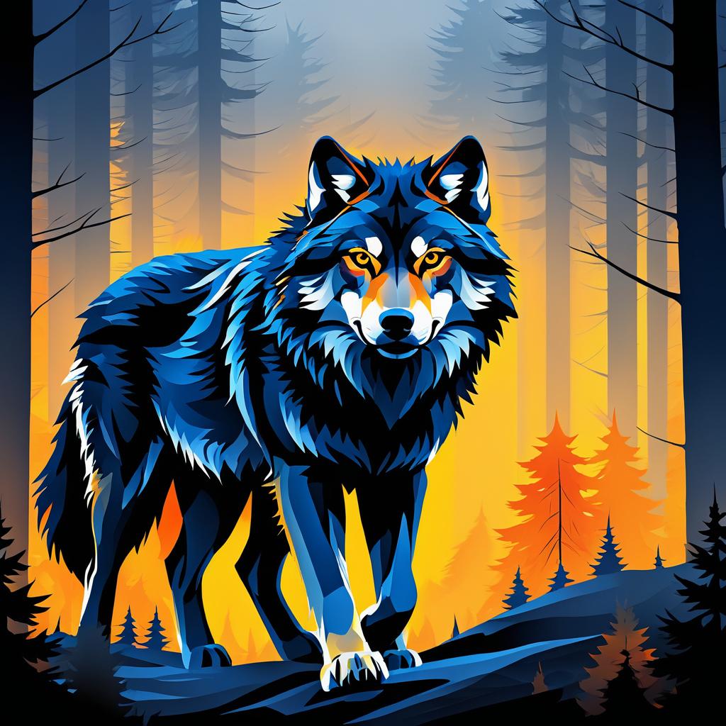 Fierce Wolf in Mysterious Forest