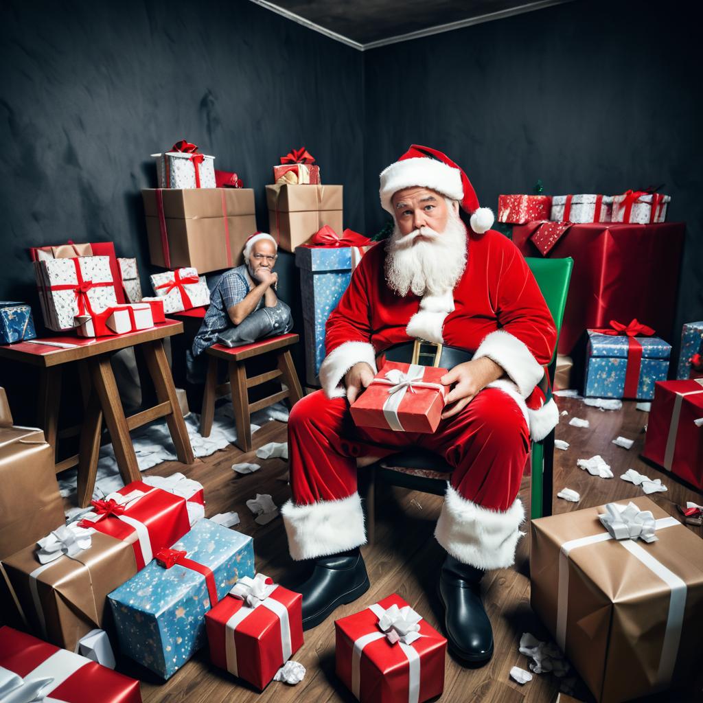 Melancholic Santa in Chaotic Room