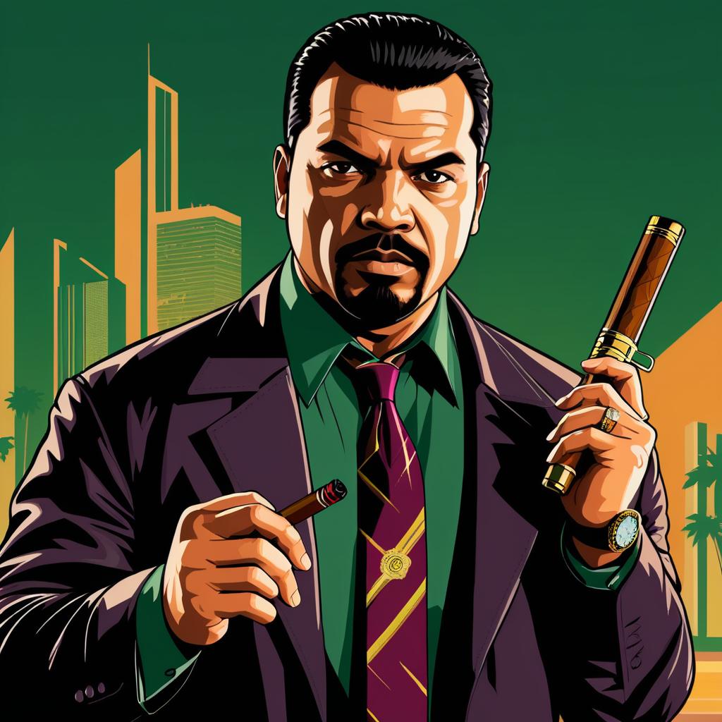 Gang Leader Illustration with Cigar and Dagger