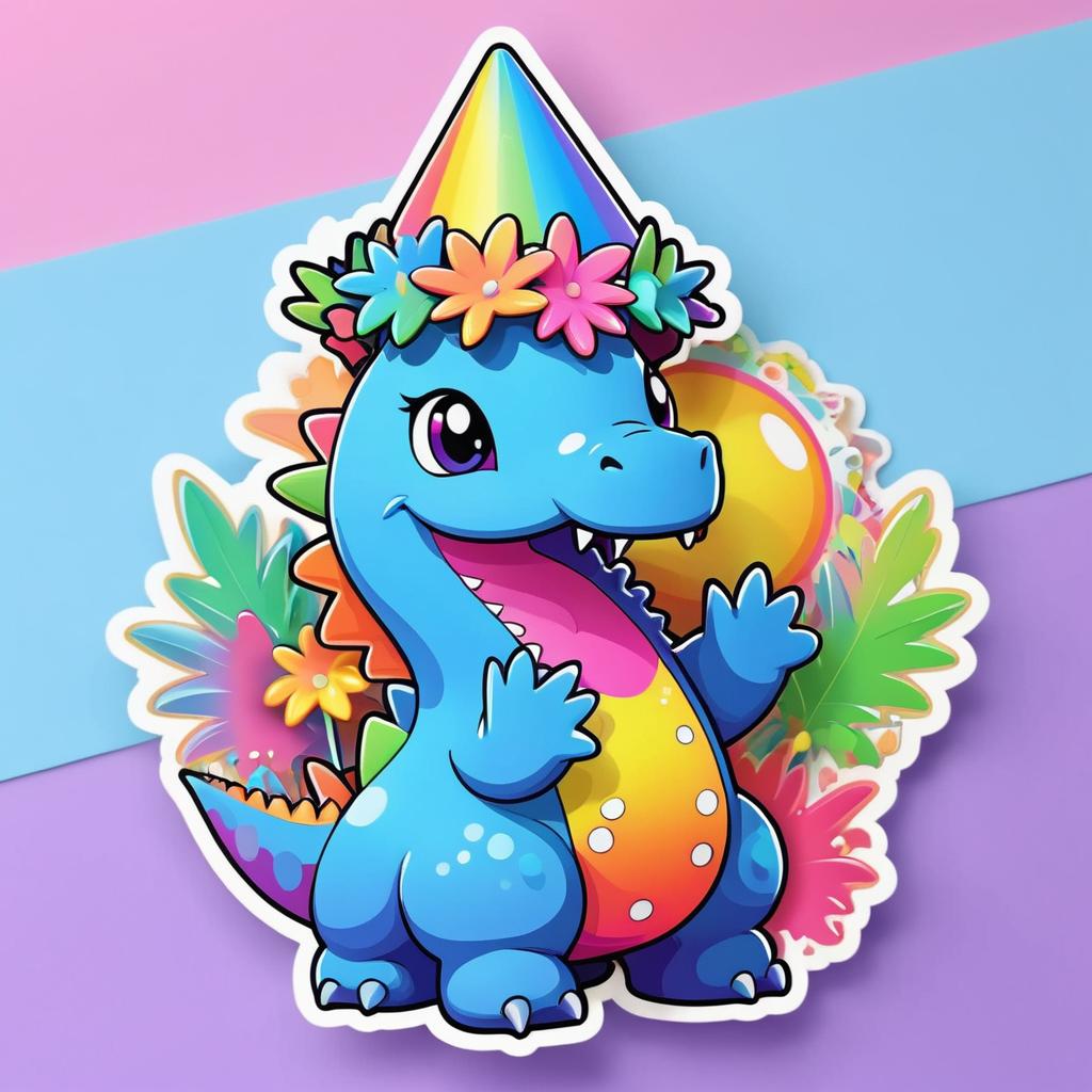 Vibrant Kawaii Dinosaur Party Sticker