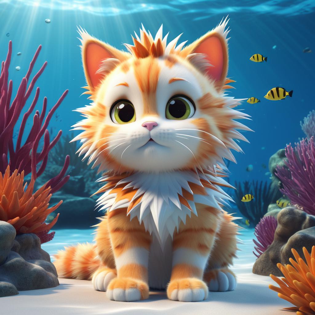 3D Render of Spiky Cat in Water