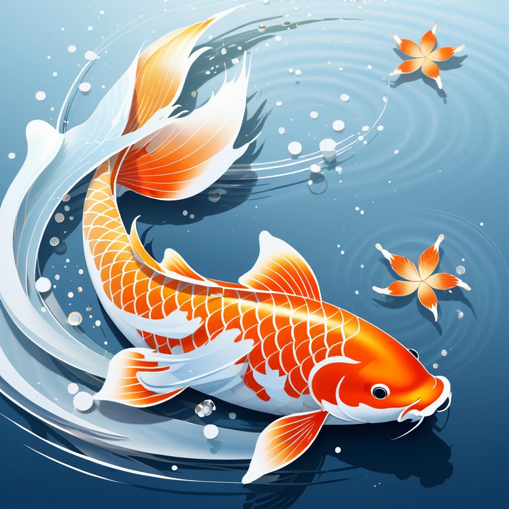 Koi Fish Swimming Upstream Illustration