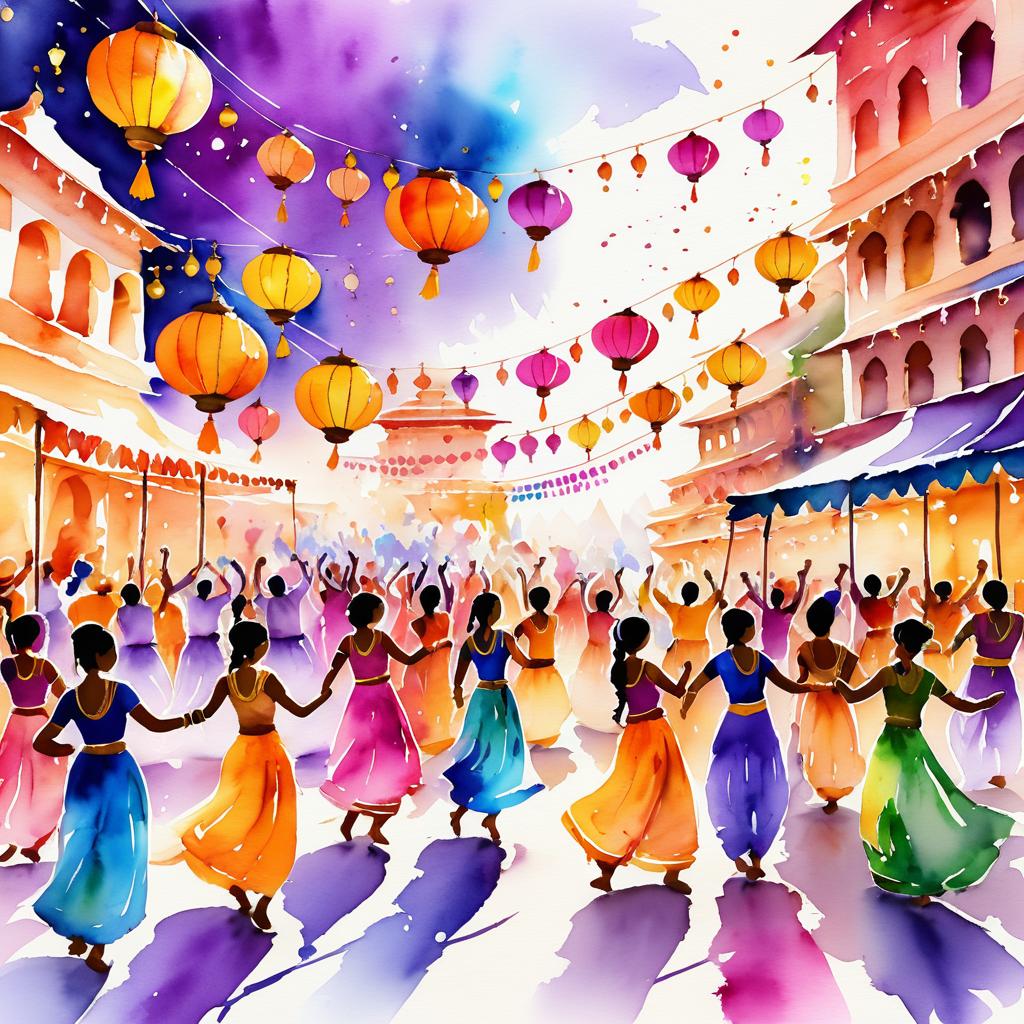 Vibrant Indian Festival Watercolor Scene