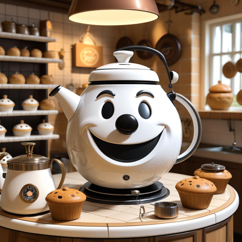 Cheerful Kettle in Quaint Bakery Setting