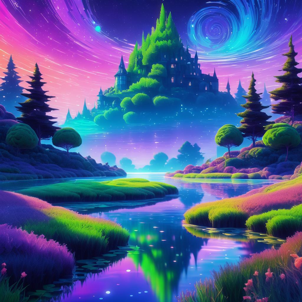 Whimsical Lovecraftian Landscape with Witch