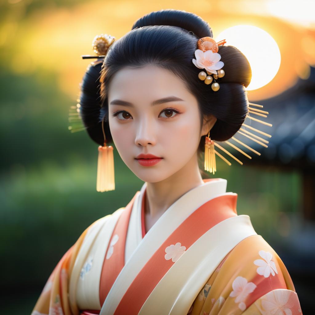 Stunning Geisha Portrait in Dreamy Sunset