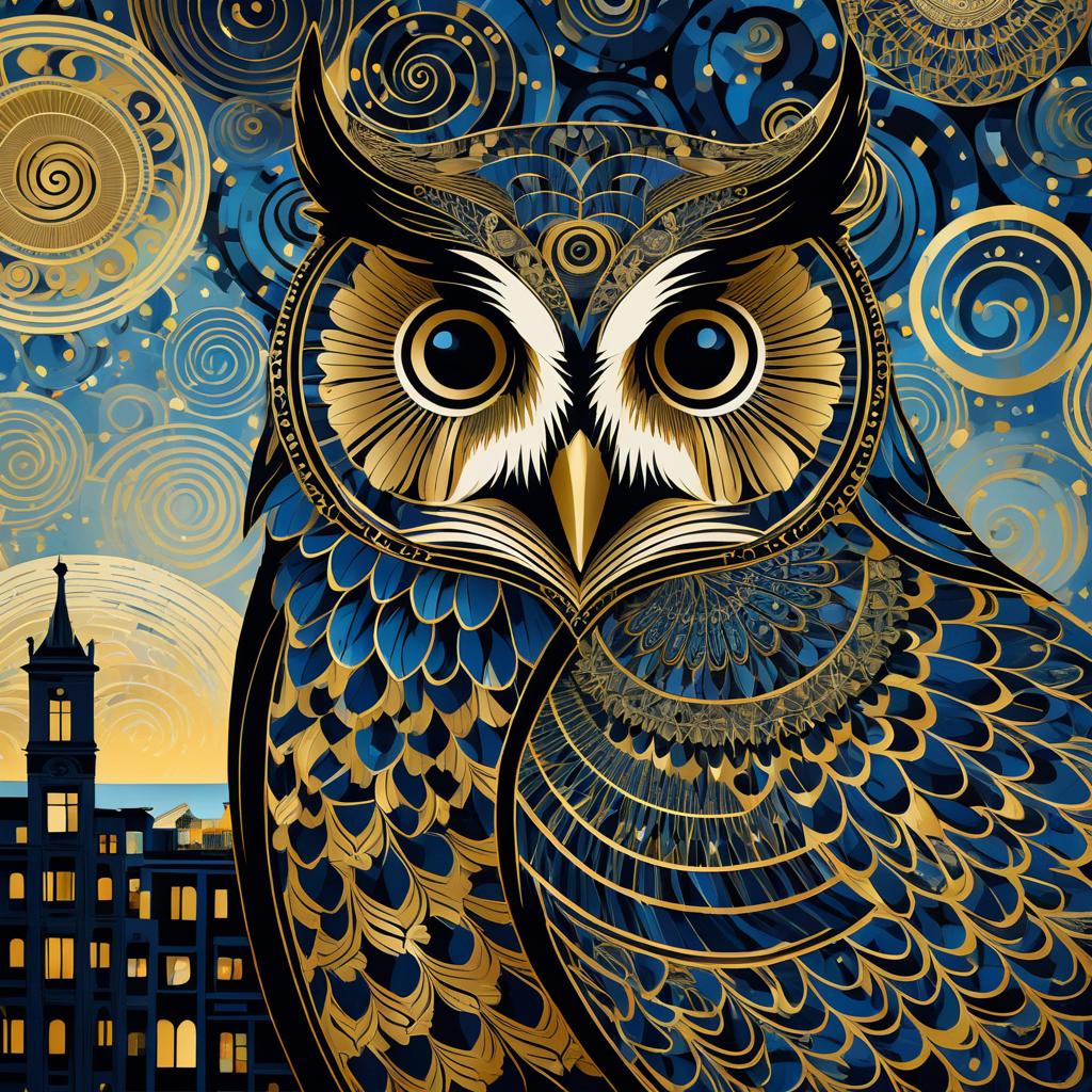 Owl Portrait Inspired by Klimt's Elegance