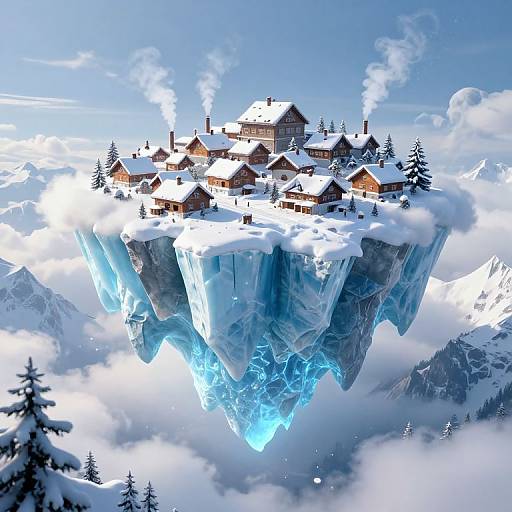 Surreal Alpine Village Beneath Glacier