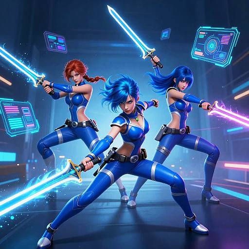 Blue Cyberpunk Female Warriors