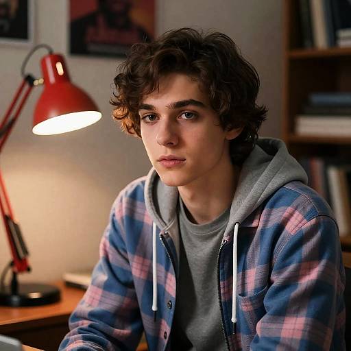 Intense Young Man in Dimly Lit Room