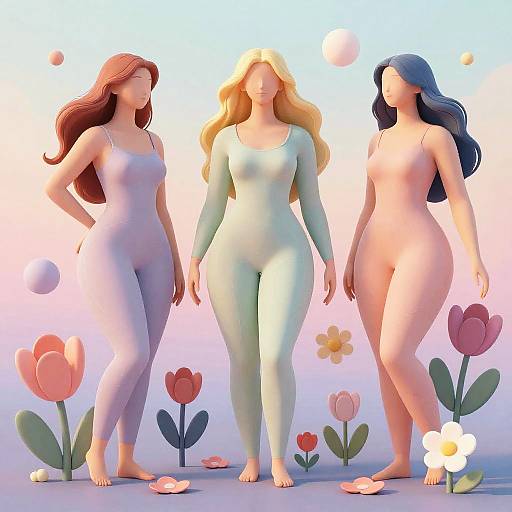 Surreal Feminine Figures with Flowers