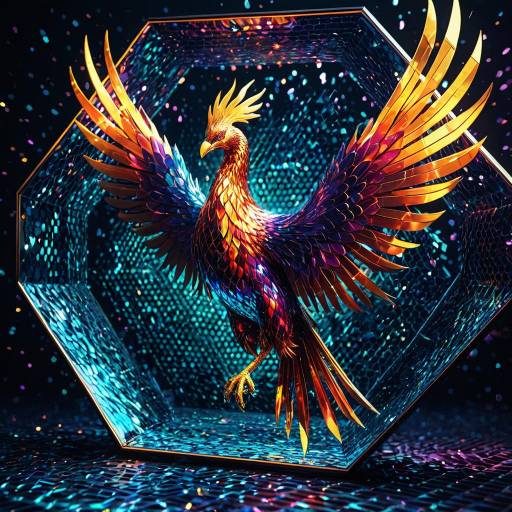 Abstract 3D Glass Phoenix with Iridescent Wings