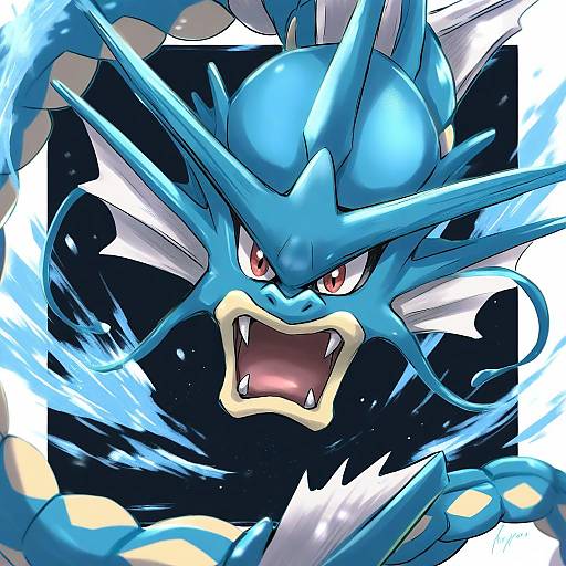 Illustration of Gyarados, pokemon in the style of Fyuo