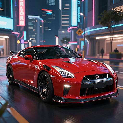 Red Nissan GTR R35 in Cyberpunk City