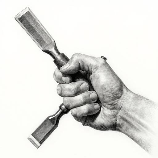 Black-and-white illustration of a hand gripping a flathead screwdriver, detailed with realistic textures and shadows, against a white background.