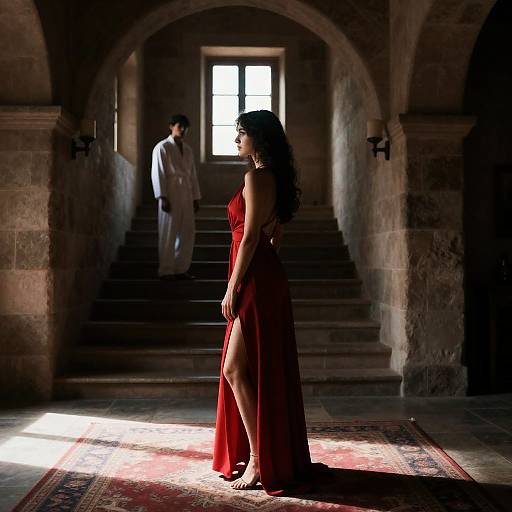 Elegant Scene in a Stone Hall