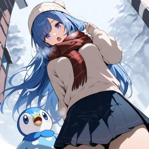 Piplup-Inspired Blue Haired Girl