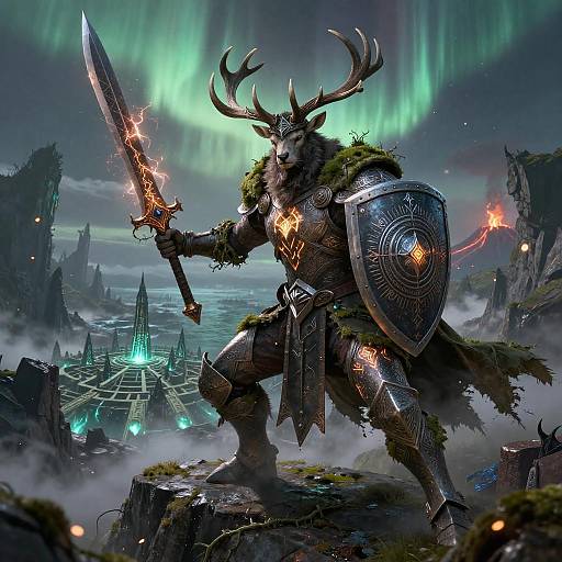 Armored Stag Battle-Mage on Fjord Cliffs